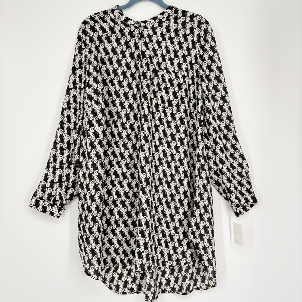 New Sejour Motorcycle Print High-Low Tunic 18W Top Black White Olive Long Sleeve - Picture 2 of 16